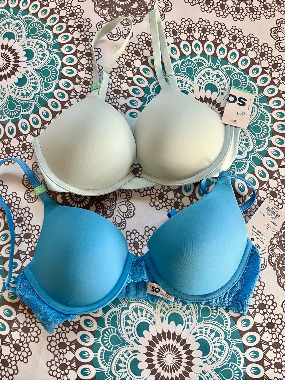 SO Padded Bras in Mint Green and Bright Turquoise - Set of 2